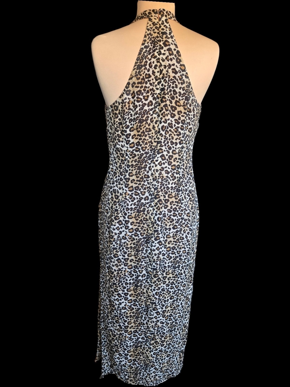 Donna Morgan Silk Leopard Print Halter Midi Dress With Cinch Ring Sz 10 - Picture 5 of 6